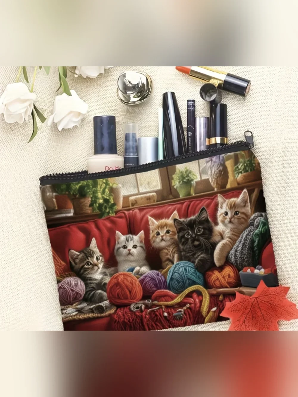 Cat Print Makeup Bag Cute Kittens Cosmetic Pouch Lightweight Organizer, T18MIS